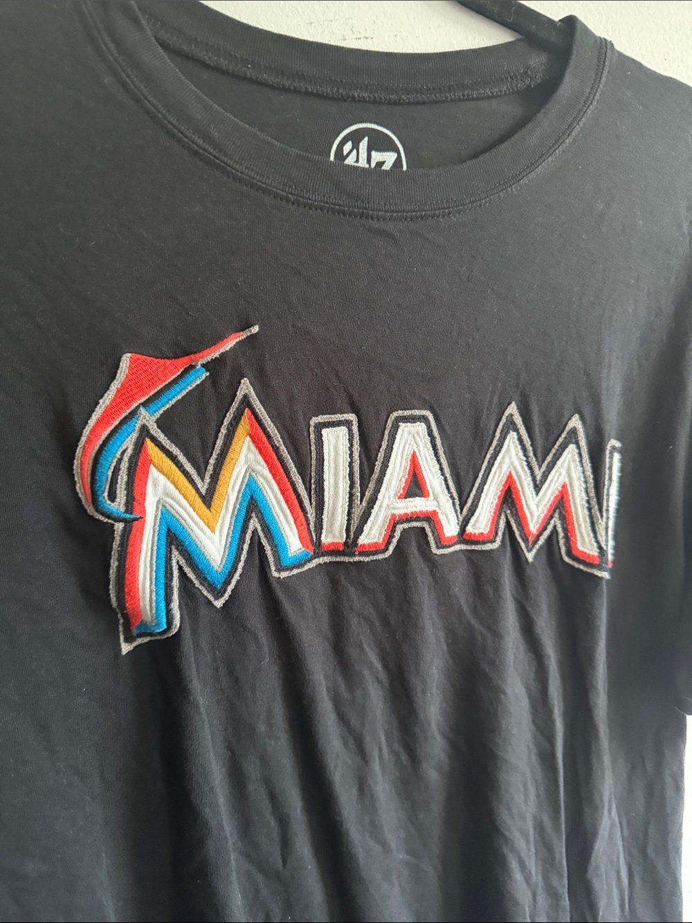 ’47 Brand Miami Marlins Embroidered Logo T-Shirt Black Size Large - Picture 4 of 8